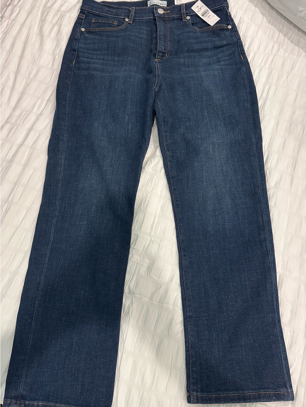 LOFT Dark Indigo Denim Jeans with Golden Topstitching